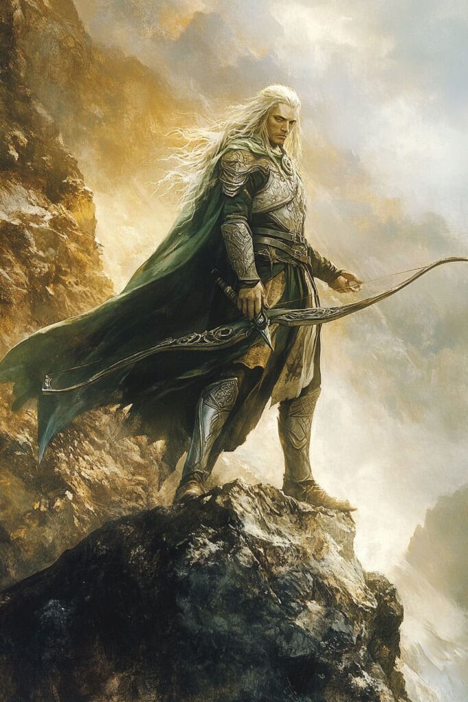 Elven warrior atop a rock